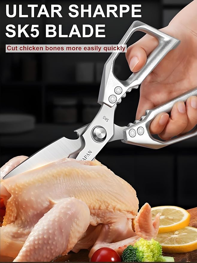 Kitchen Scissors, All Purpose，Ultra Sharp Meat Scissors，Heavy Duty Silver - Image 5