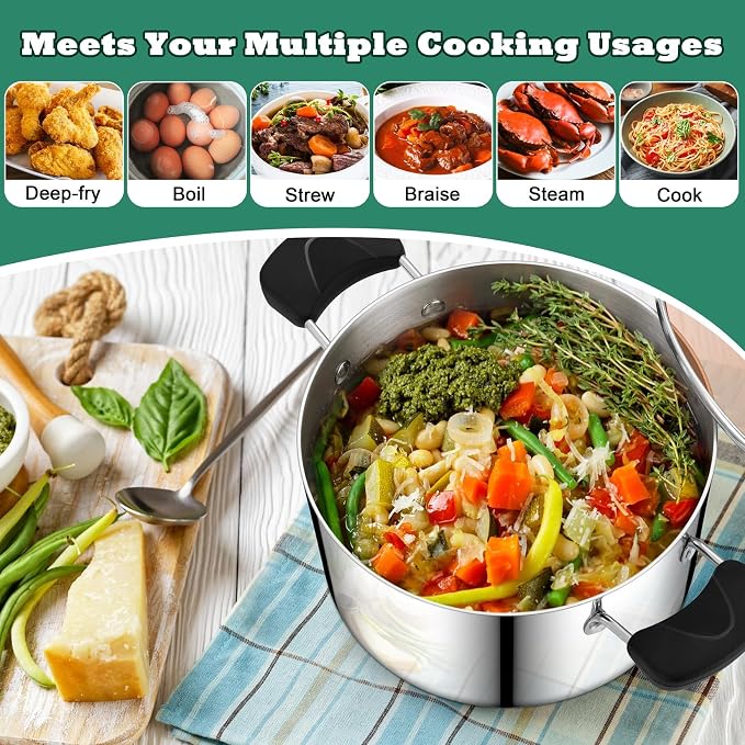 P&P CHEF 6 Qt Stockpot with Lid, Stainless Steel Cooking Stock Pot - Image 6