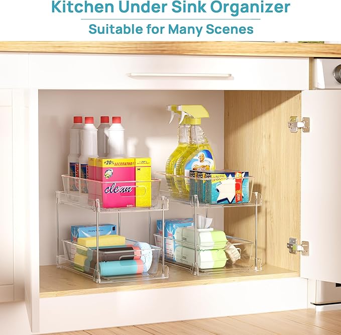 Vtopmart 4 Pack Bathroom Organizer, 2 Tier Clear Under Sink Organizers Vanity - Image 6