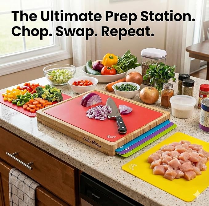 Cooler Kitchen Cutting Boards for Kitchen – Checkered Bamboo Cutting Board Set - Image 2
