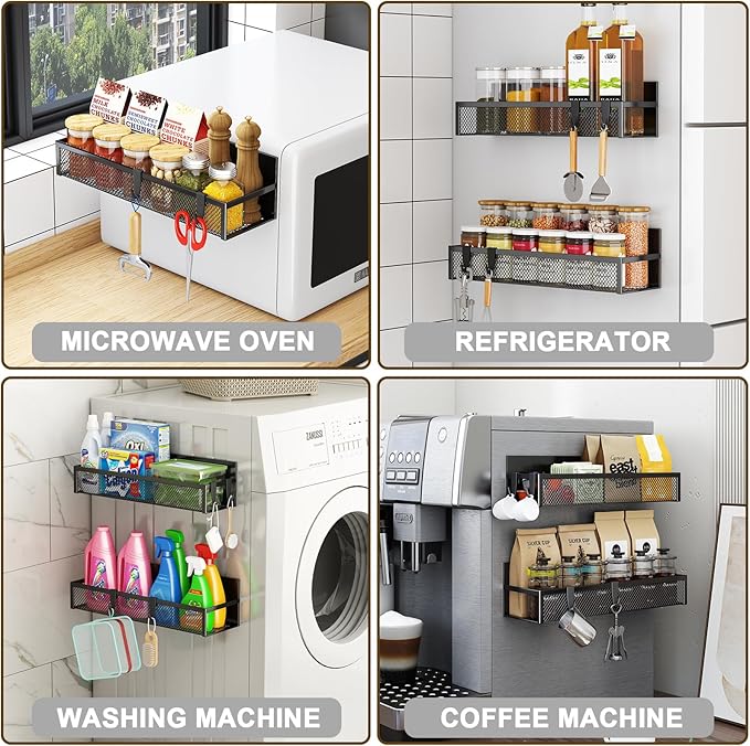 Aufworld Magnetic Spice Rack for Refrigerator, 2 Pack Magnetic Shelf, Fridge - Image 5