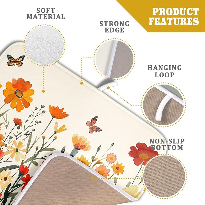 Fall Orange Wildflower Dish Drying Mat - Image 4