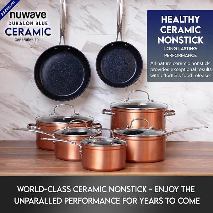 Nuwave Healthy Duralon Blue Ceramic Nonstick Cookware Set, Diamond Infused - Image 5