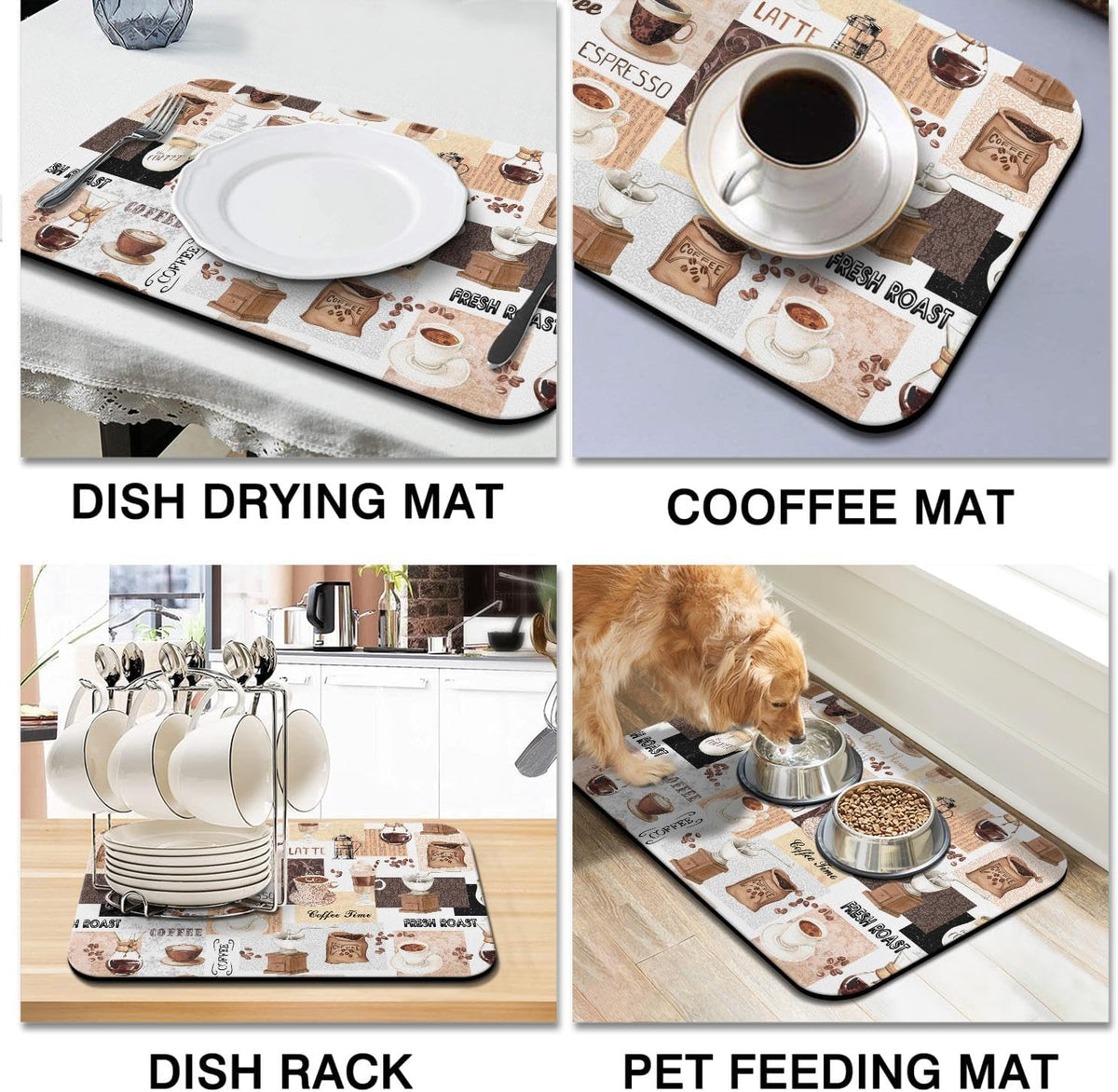 Coffee Mat 19inx12in, Absorbent Hide Stain Anti-Slip Coffee Bar