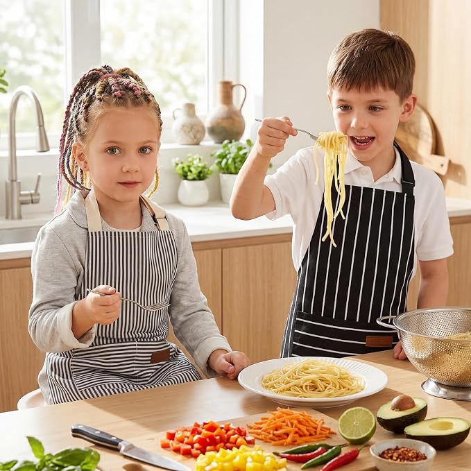2 Pack Stripes Kids Apron, Kids Cooking Aprons - Image 5