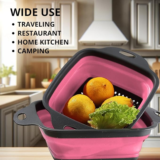 Pink Silicone Food Colander Kitchen – Small Collapsible Strainer - Image 5