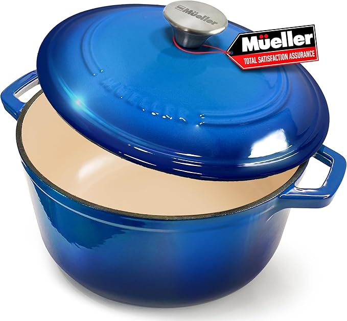 MUELLER HOME 7.5 QT Enameled Cast Iron Dutch Oven, Heavy-Duty Casserole Dish by MUELLERHOME