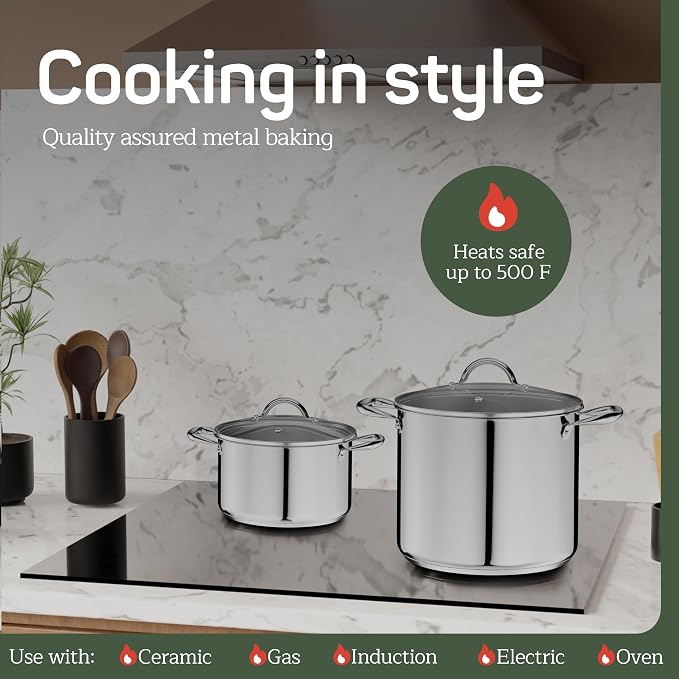 Stainless Steel Stockpot with Tempered Glass Lid 12 Quart, Durable 18/0 - Image 3