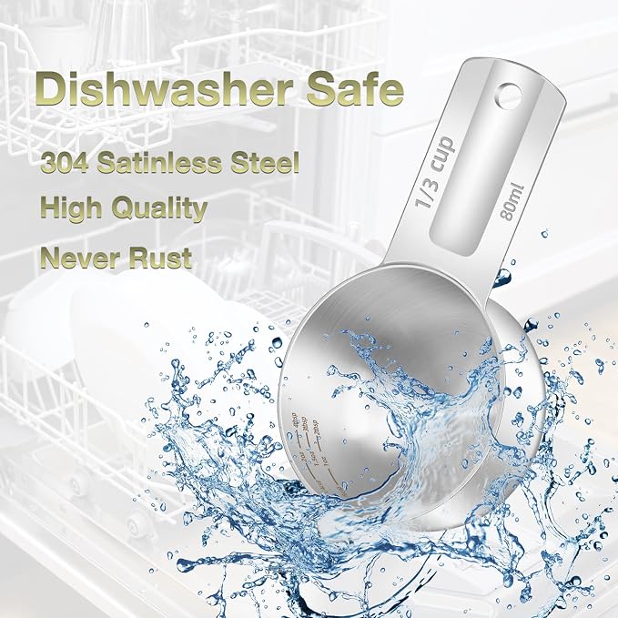 2PCS 1/3Cup Single Measuring Cup, Etched Inner Scale Stainless Steel Measure - Image 6