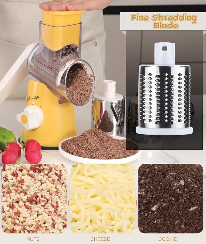 Ourokhome Rotary Cheese Grater Hand Crank, Kitchen Shredder Speed Mandolin - Image 5