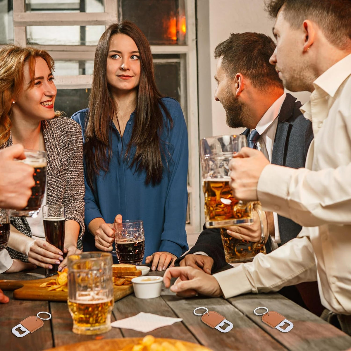 24 Pack Brown Leather Stainless Steel Bottle Opener Keychain