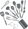 Silicone Cooking Utensils Set, E-far 14-Piece Gray Kitchen Utensils Set by E-far