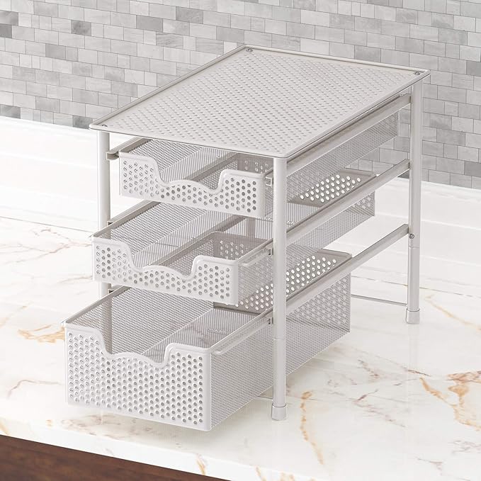 Simple Houseware 3 Tier White Alloy Steel Sliding Basket Organizer Drawer - Image 6