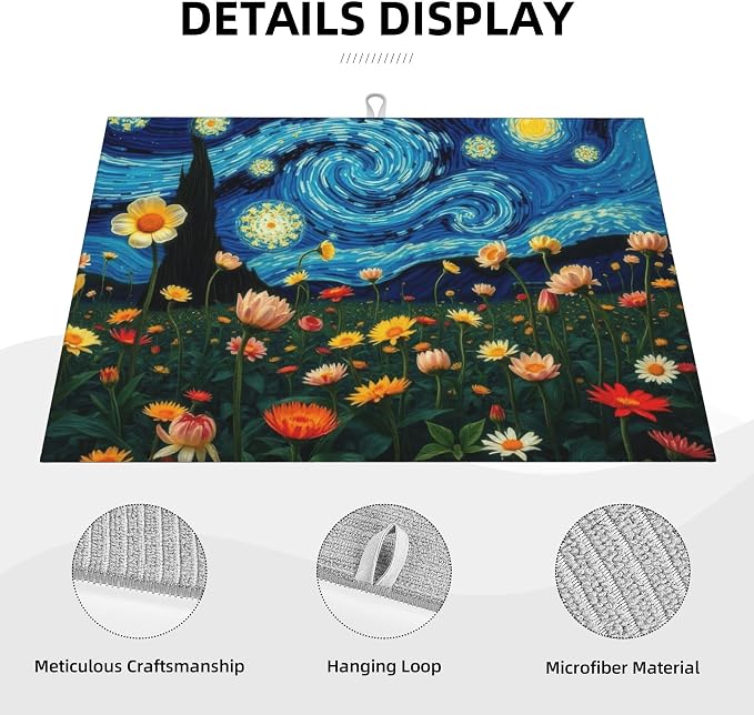 Starry Night Flowers Dish Drying Mat - Image 4