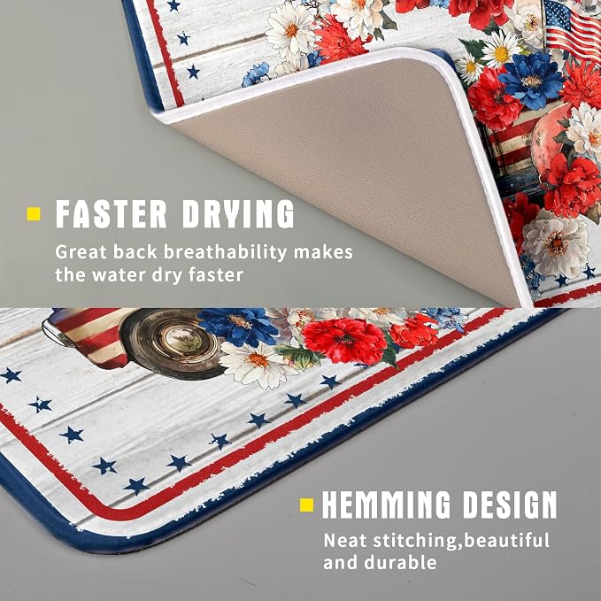 American Flag Dish Drainer Mat Flowers Absorbent Dish Rack Pad - Image 3