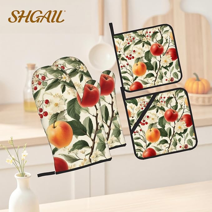 Apple Flower Oven Mitts & Potholder Set of 4 - Image 2