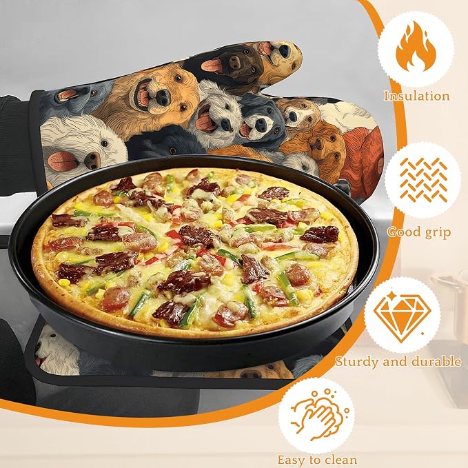 Funny Cute Dog Oven Mitts and Pot Holders Set, Kitchen Decor Heat Resistant Non - Image 4