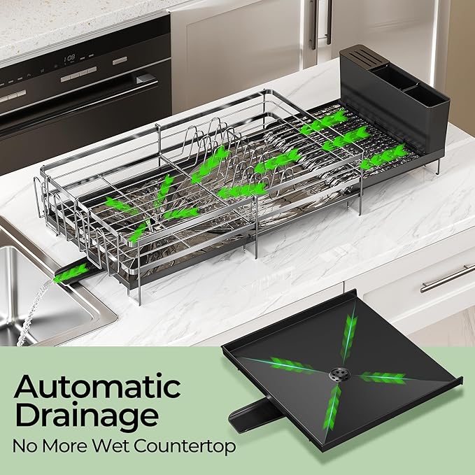 Large Dish Drying Rack, Expandable Dish Rack, Stainless Steel Anti-Rust Dish - Image 5