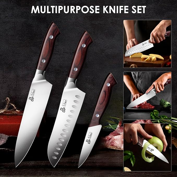 DDF iohEF Knife Set 3 Piece, Sharp Kitchen Knife Set Professional Chef Knife Set - Image 4