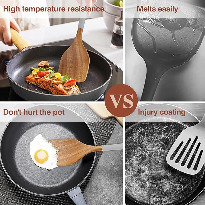 Wooden Spoons For Cooking, 6 Pieces Natural Acacia Wooden Cooking Utensils or - Image 3