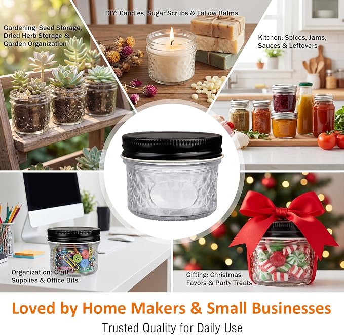 4 oz Glass Jars With Lids, 40 Pack Small Clear Mason Jars and Diamond appearance - Image 5