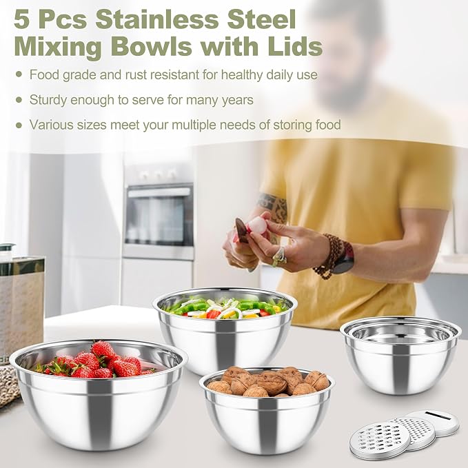 TeamFar Mixing Bowls, Stainless Steel Salad Serving Bowl - Image 6