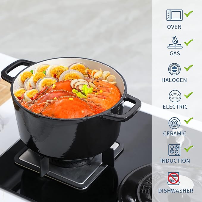 Velaze 6 QT Enameled Cast Iron Dutch Oven, Dual Handles Dutch Oven Pot - Image 2