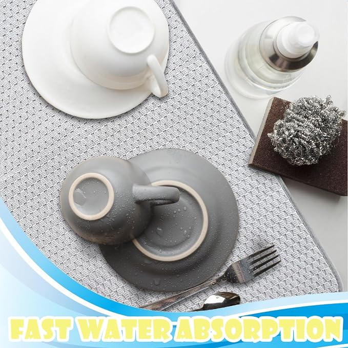 3 Pack Microfiber Dish Drying Mat, 24 x 17 inch Super Absorbent Drying Pad - Image 5