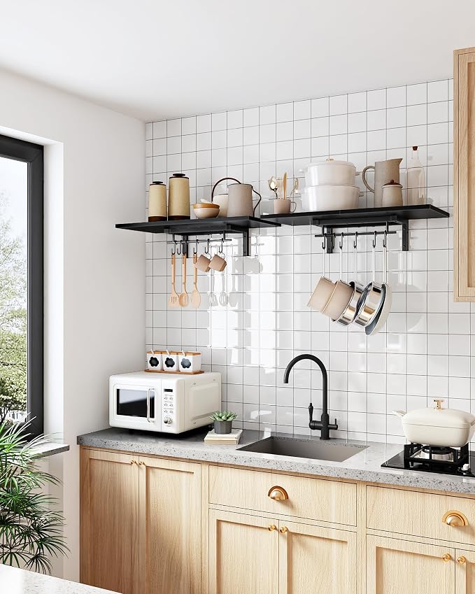 CHOEZON Wall-Mounted Pot Racks, Floating Shelves, Wall Shelves, Vintage Pot - Image 3
