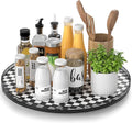 18" Black and White Kitchen Lazy Susan Turntable, Round Checkered Decorative by AMH