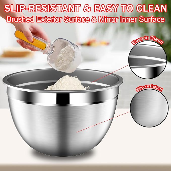 DUTZUN Mixing Bowls with Strainer, Mixing Bowl with Lids Set, Stainless Steel - Image 6