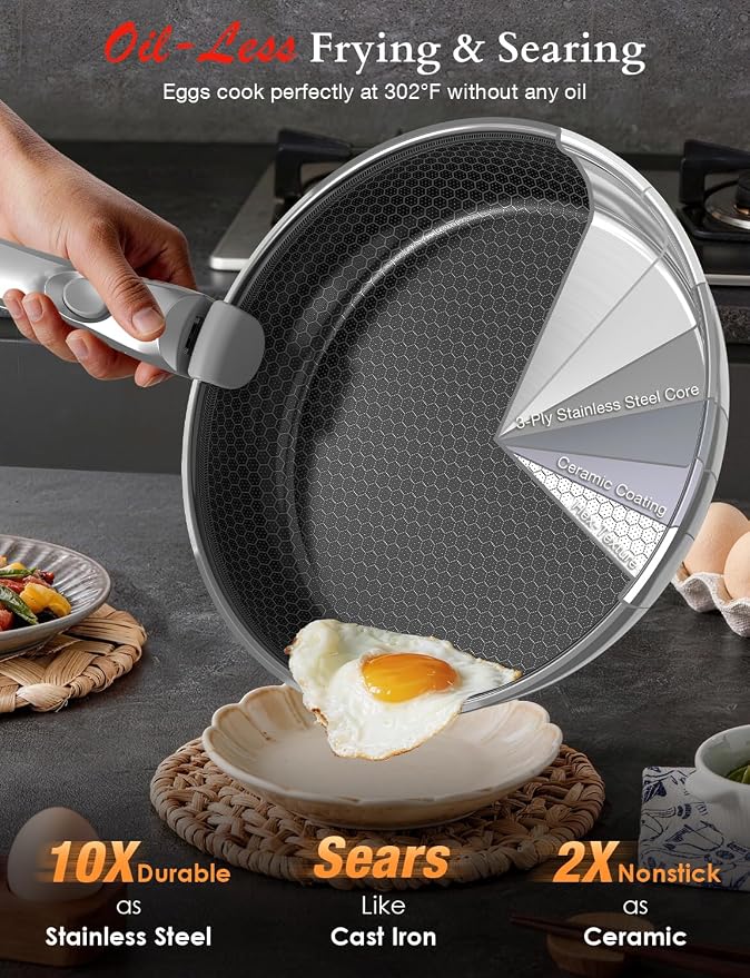 DUXANO Ceramic Pots and Pans Set Non Stick, 2026 Upgraded Hybrid Frypan - Image 3