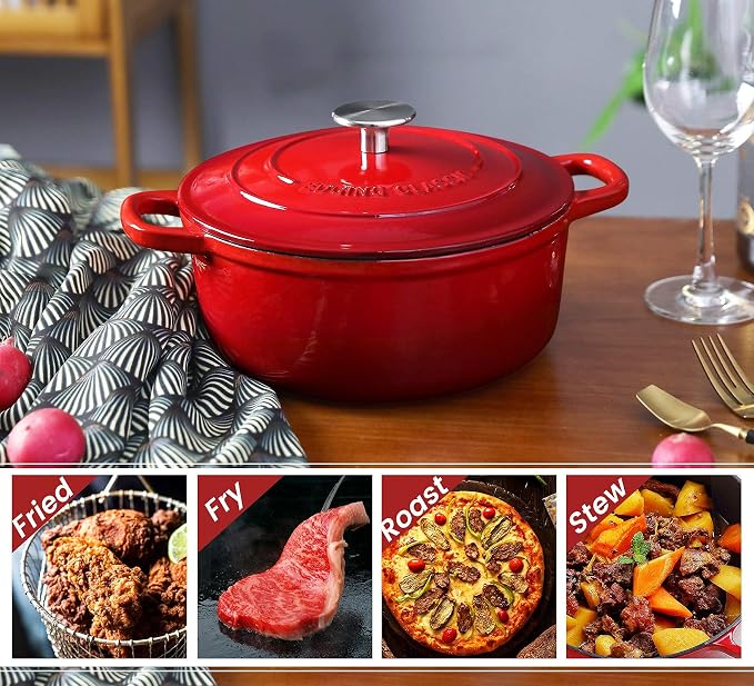 EDGING CASTING Enameled Cast Iron Dutch Oven, 5.5 Quart, Round Dutch Ovens Pot - Image 7