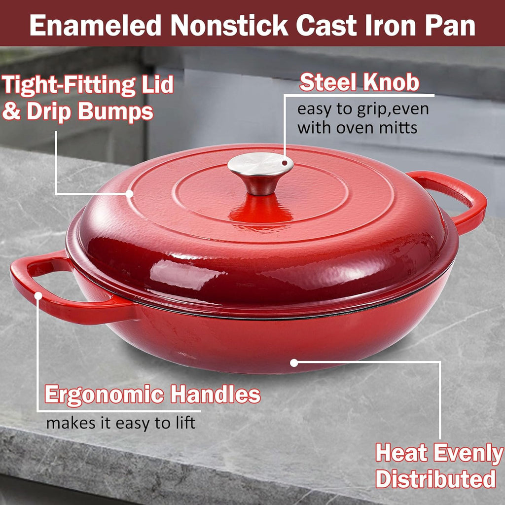 Vivicreate 3.5 Quart Enamel Cast Iron Dutch Oven Pot with Lid