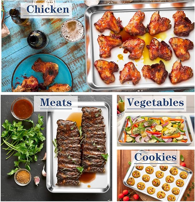 P&P CHEF 17.3 Inch Baking Cookie Sheet, Oven Pan Tray Stainless Steel Sheet Pan - Image 7