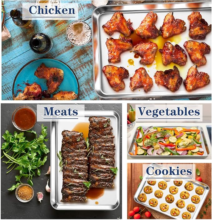 P&P CHEF 17.3 Inch Baking Cookie Sheet, Oven Pan Tray Stainless Steel Sheet Pan - Image 7