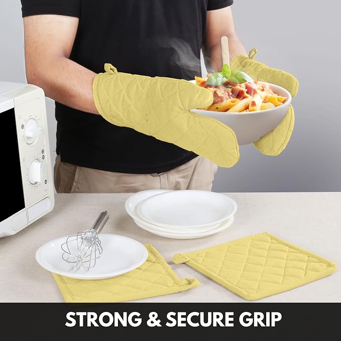 Oven Mitt & Pot Holder 100% Cotton Set of Heat Resistant Oven Gloves & Hot Pads - Image 2