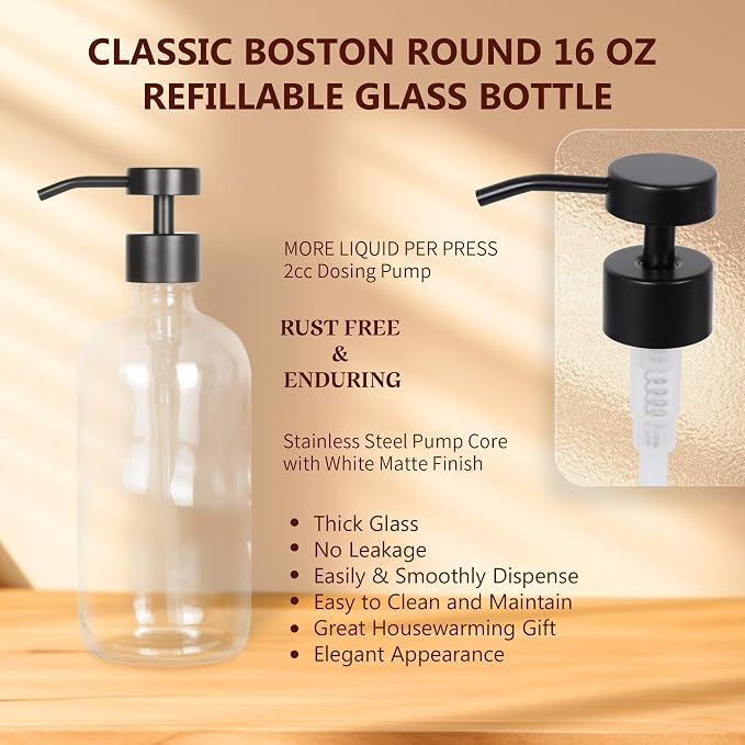 Ronasip Set of 5 Kitchen Soap Dispenser Set 16 Oz Glass Hand Dish Soap Dispenser - Image 4