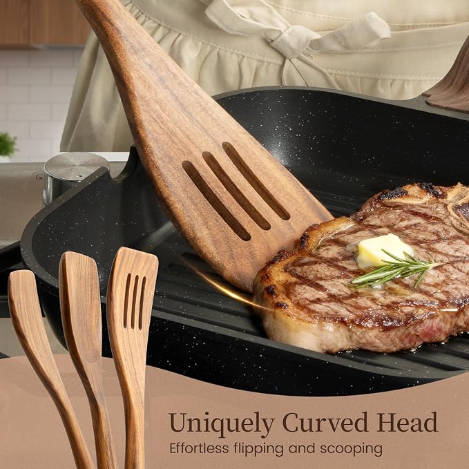 Kikcoin 10 PCS Durable Natural Teak Wooden Cooking Utensil Set, Non Toxic - Image 5