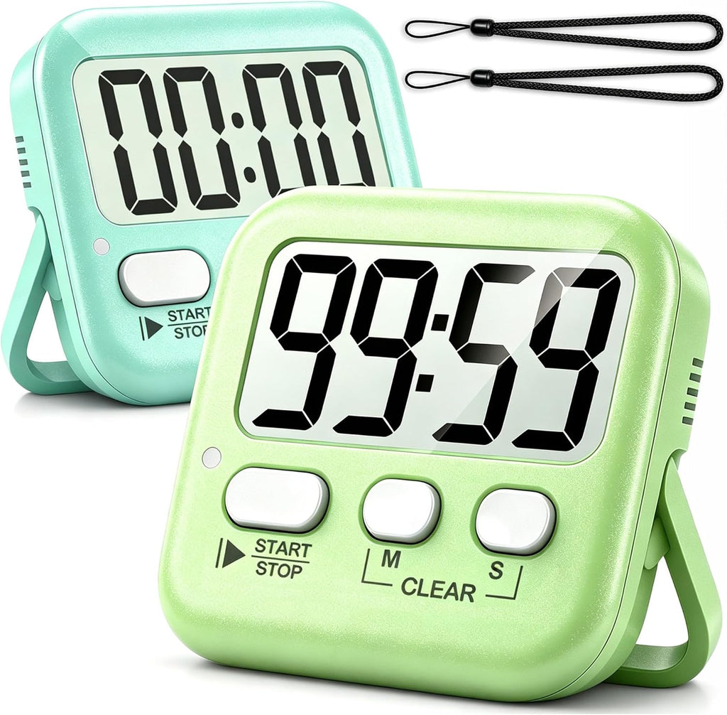 2 Pack Digital Timer with Battery & Lanyards for Classroom Kitchen