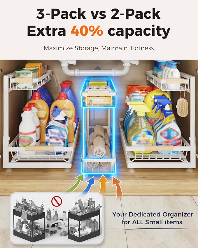 Sevenblue 3 Pack Under Sink Organizer, Height Adjustable Storage Shelves - Image 4