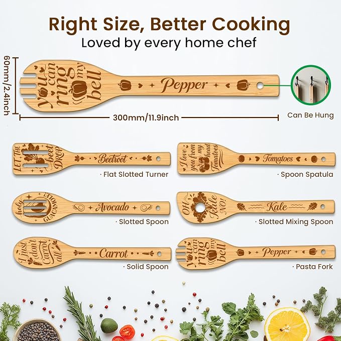 CUTHOLLOW 6PCS Vegetables Wooden Kitchen Cooking Utensil Set, 11.9in Non Toxic - Image 2