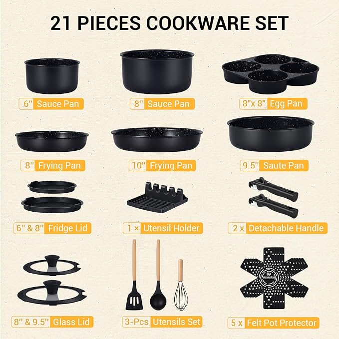 Ammeloo 21-Piece Ceramic Pots and Pans Set Non Stick - Image 9