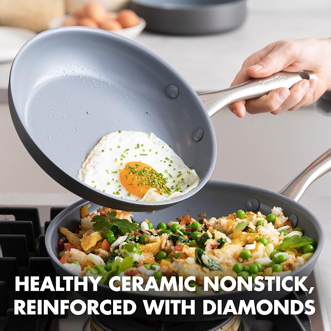 GreenPan Lima Hard Anodized 8" 10" & 12" Frying Pan Skillet Set, Ceramic - Image 2