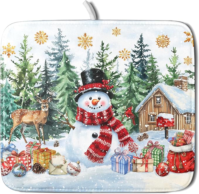 Christmas Kitchen Drying Mat 16 x 18 Inch Winter Snowflake Drying Pad Snowman by Unknown