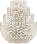 KooK Ceramic Mixing Bowls, Nesting Set of 4, Embossed Kitchen Dishware by Kook