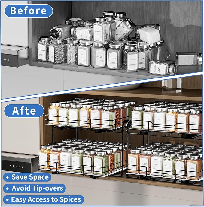 BOIVSHI 2-Tier Pull Out Spice Rack, Spice Rack Organizer, Pull Out Spice Racks - Image 3