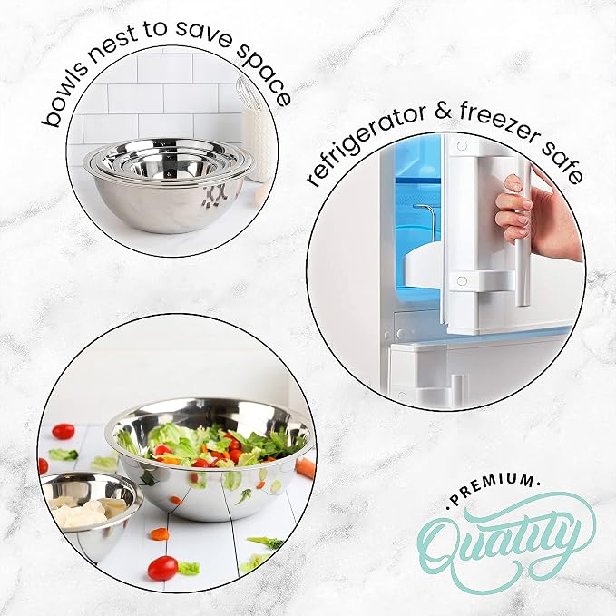 WHYSKO Meal Prep Stainless Steel Mixing Bowls Set, Refrigerator, and Kitchen - Image 7