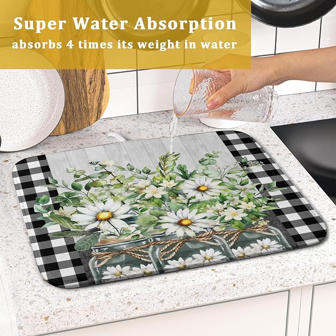Spring Summer White Daisy Flowers Dish Drying Mat - Image 7