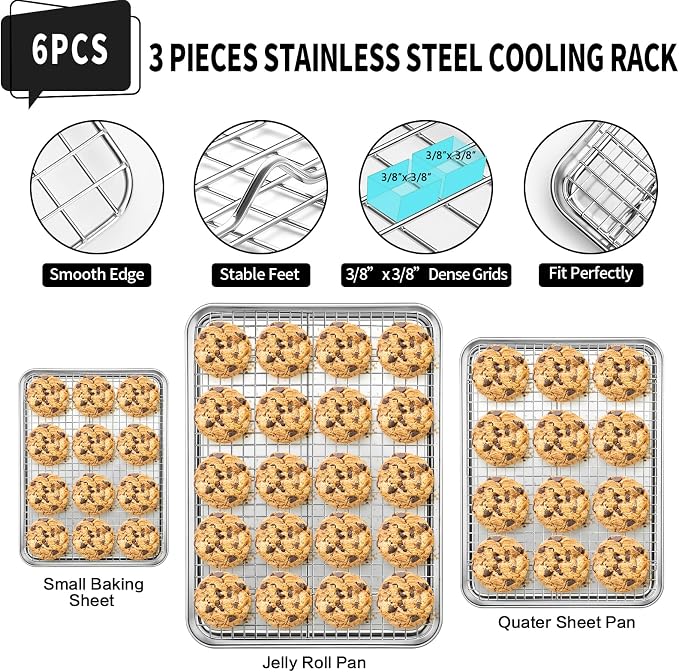 CEKEE Baking Sheet with Wire Rack Set of 6, Stainless Steel Stainless Steel - Image 5